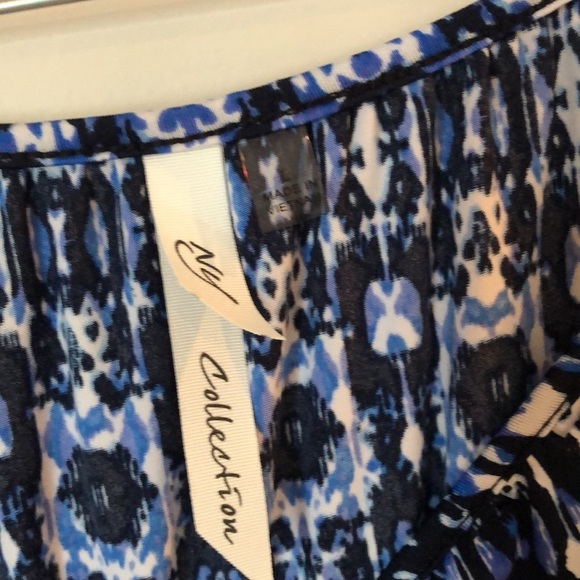NY Collection Shirt SZ Large Scoop Neck Flare Sleeves with design Blue Stretchy - Picture 4 of 7